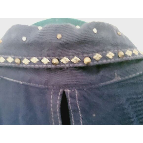 Monique Fashions‎ 12 Women's Vintage Blouse Shirt Beaded Studded Navy Blue L/S - Picture 11 of 11